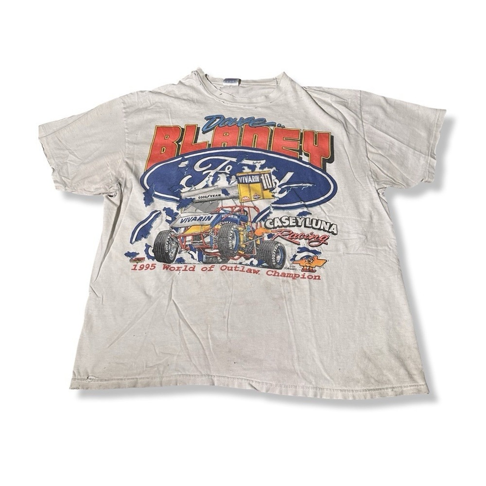 Vintage Dave Blaney 90s World Champion T Shirt Racing White Men's Size 2XL Worn